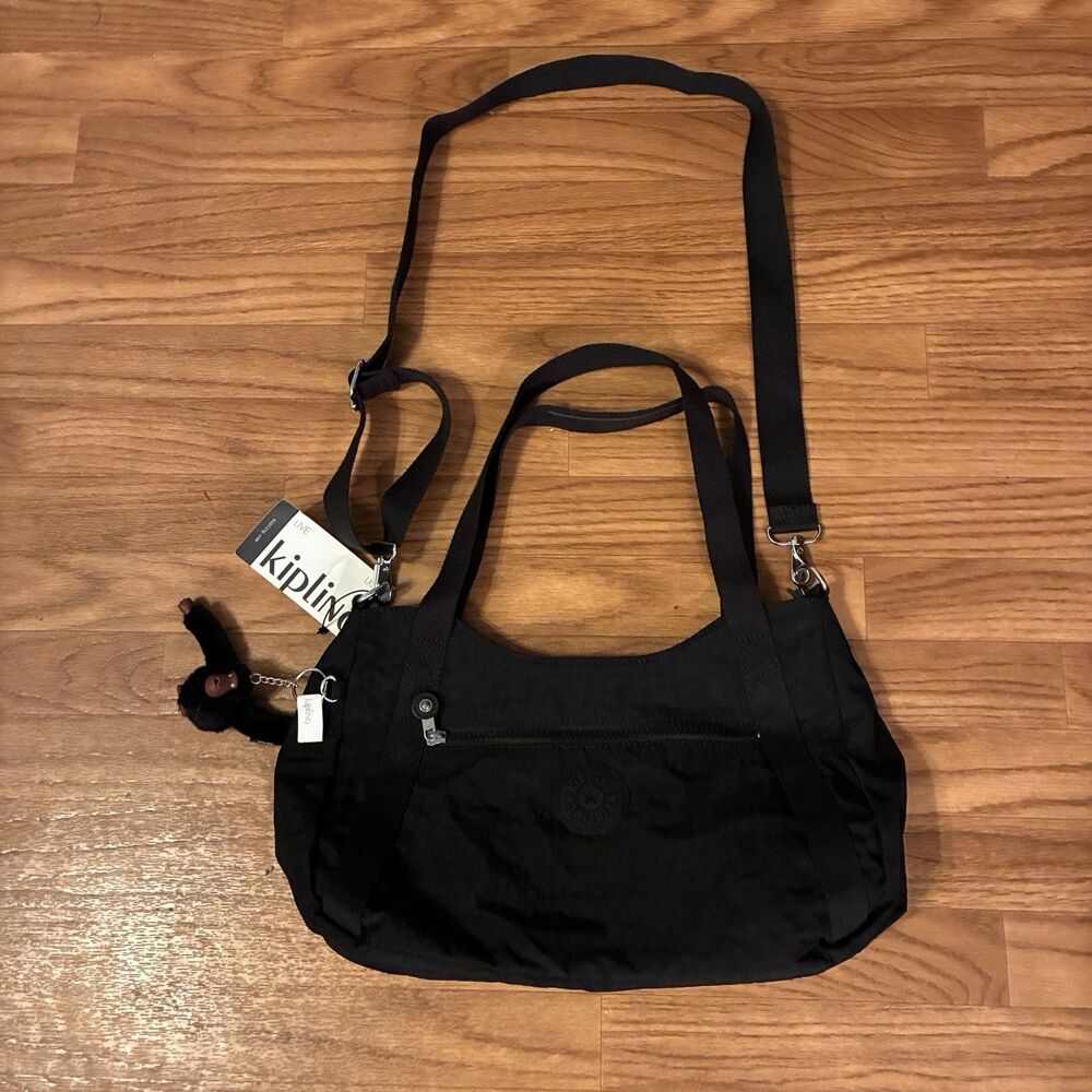 Kipling Waylon Black Tonal Shoulder Satchel Bag. With Monkey Key ring New W/Tags